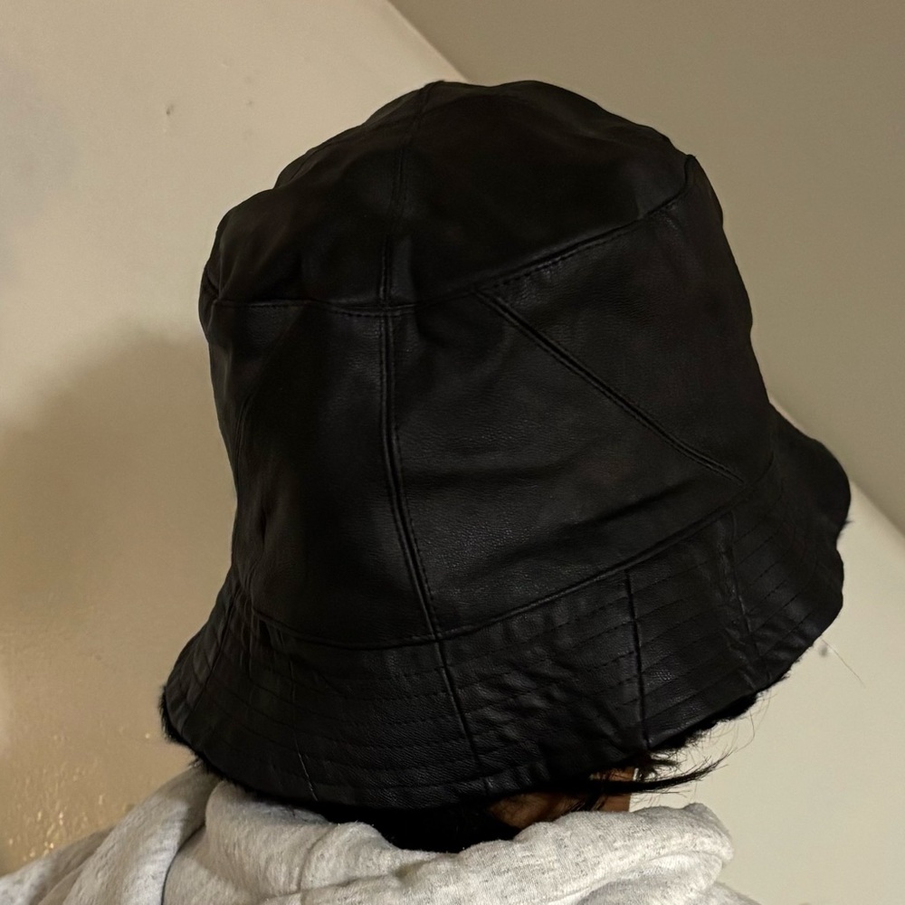 Black Bucket Hat leather band reversible